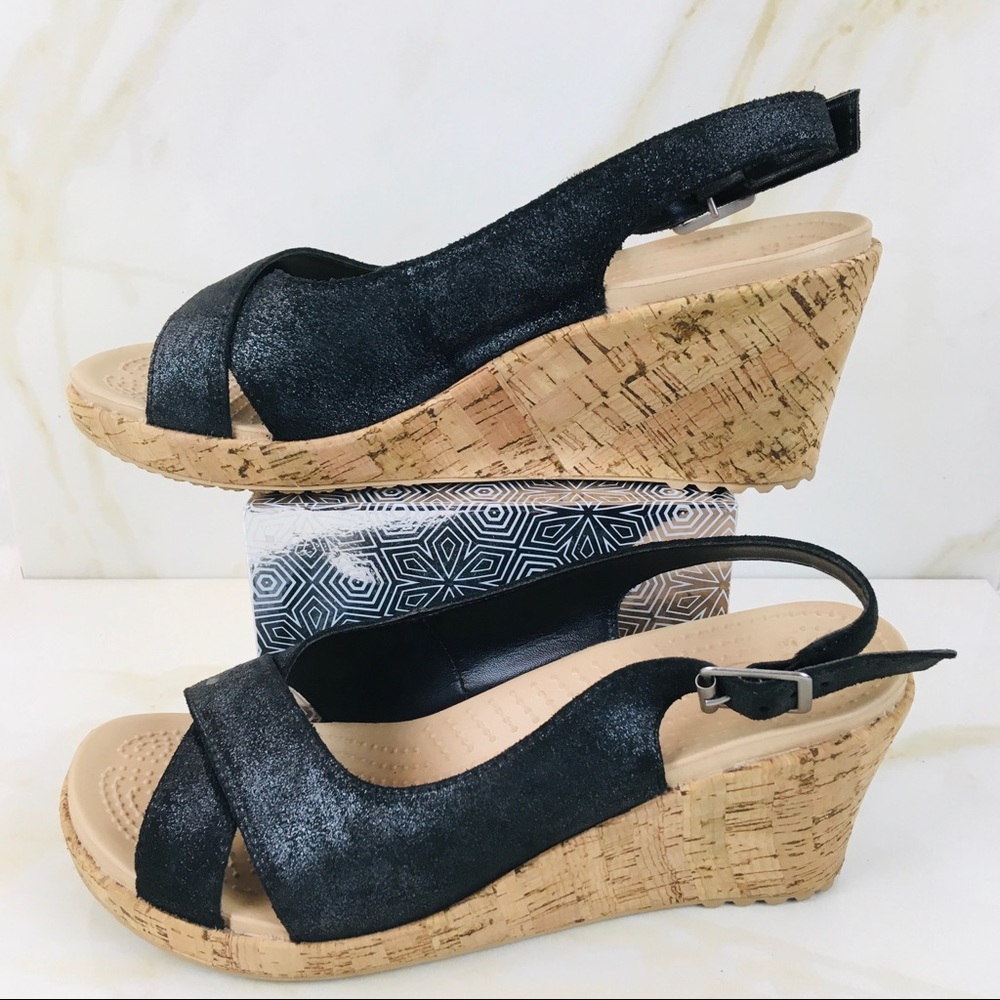 Crocs Women’s 9W A-Slingback Wedge  Black